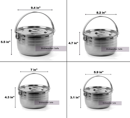 Camping Cookware Set - Compact Stainless Steel Campfire Cooking Pots and Pans | Combo Kit with Travel Tote Bag | Rugged Outdoor 4 Pc Cook Set for Hiking | Barbecues | Beach | Hiking Gear