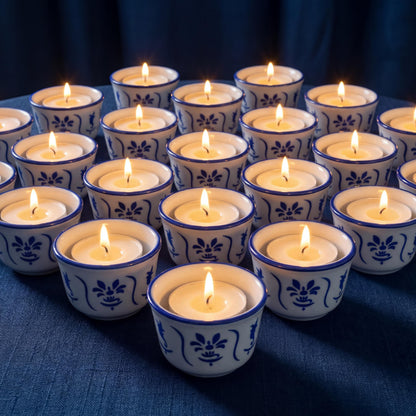 Teenyyou 20 Pcs Tealight Candle Holders Bulk Blue and White Votive Candle Holders Chinoiserie Ceramic Gifts for Wedding Table Centerpiece Decor