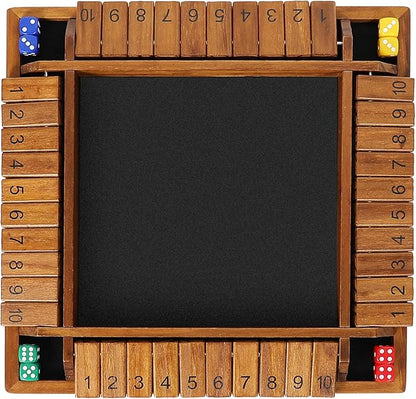 VAMSLOVE Upgraded 14 inches Shut The Box Dice Game Wooden Board Table Math Game with 8+4 Dice for 2-4 Player 4-Sided 10 Number Close The Box for Kids and Adult-Instruction Included