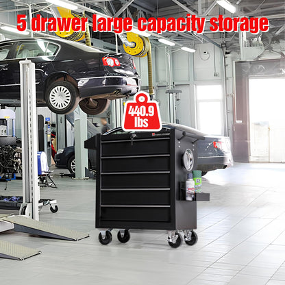 TANKSTORM 5-Drawer Rolling Tool Chest with Wheels, Heavy Duty Lockable Metal Tool Cabinet, Rolling Tool Box Organizer for Garage, Workshop, Repair Shop, Black