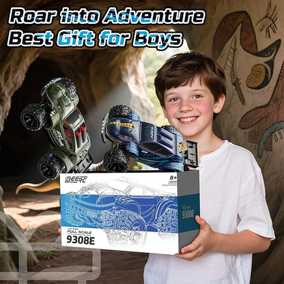 DEERC 9308E 1:16 Fast RC Cars for Boys Age 8-12 RC Monster Truck 40 KPHAll Terrain 4WD High Speed Dinosaur Truck 2 Car Shell2.4Ghz Off-Road Remote Control Cars with 2 Batteries Toy Gift for Kids