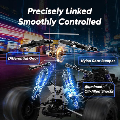 1/14 Scale Fast Brushless RC TruckMax 50 MPH High-Speed 4X4 Off-Road VehicleWaterproof All-Terrain Remote Control Truggy with 3S LiPo Battery - Includes 4 Spare Parts Kits