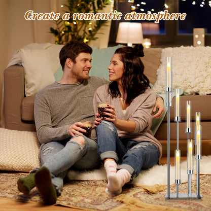 Dandat 41.5" Tall Floor Candelabras, 8-arm Cluster Standing Candle Holders with Clear Acrylic Shades, Silver Wedding Centerpiece Candelabra for Flameless/LED Taper Candles, Party & Event Decor(2 Pack)