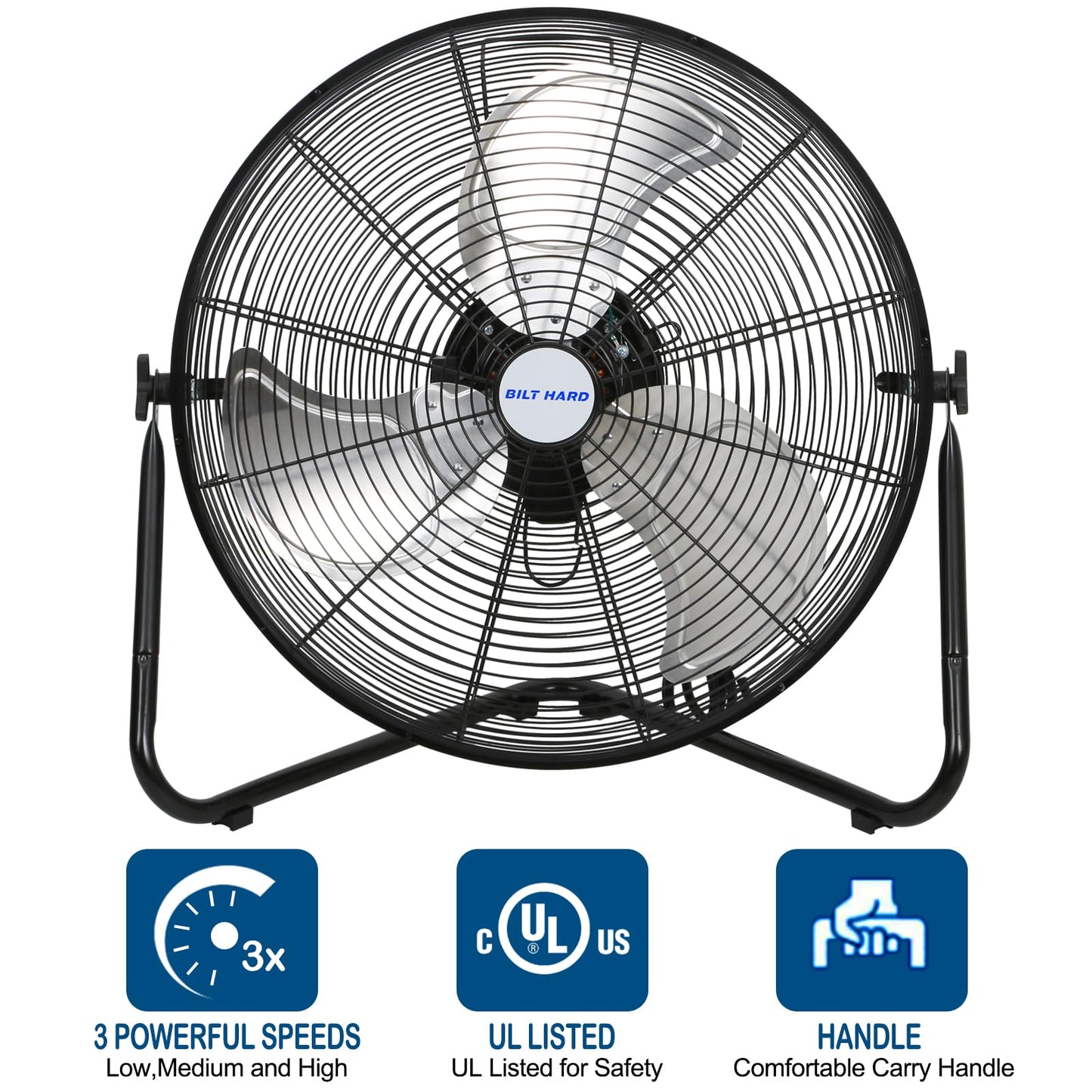 BILT HARD 20" High Velocity Floor Fan, 4600 CFM 3-Speed Industrial Shop Fan with Wall-Mounting System, Heavy Duty Metal Fan for Garage Workshop and Warehouse, 2 Pack