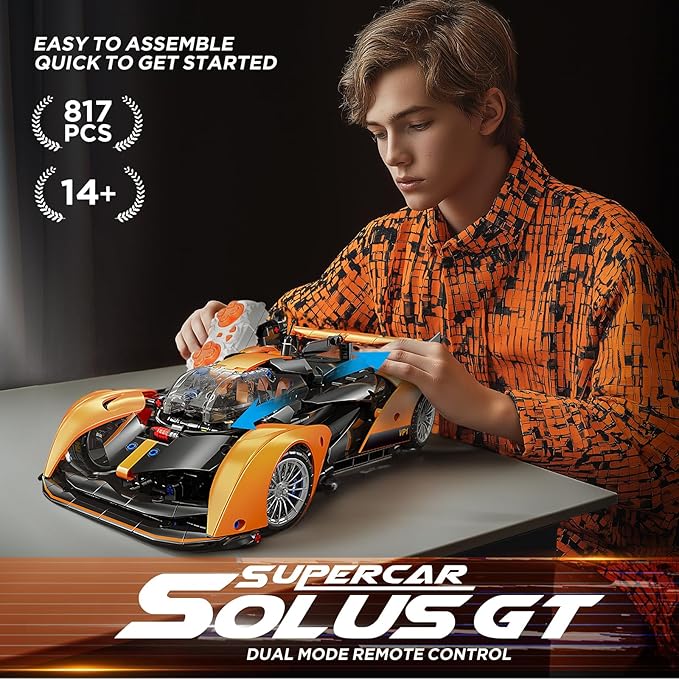 Remote Control Building Car 1:14 Solus GT Construction Toy Compatible with Technic Car Collectible Gifts for 10-16 Year Olds and Adults (817pcs)