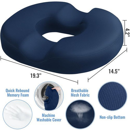 CloudBliss Donut Pillow Seat Cushion Chair Pad for Tailbone Pain Relief and Hemorrhoids, Memory Foam Seat Chair Cushion for Men and Women for Home & Office, (Blue-2XL)