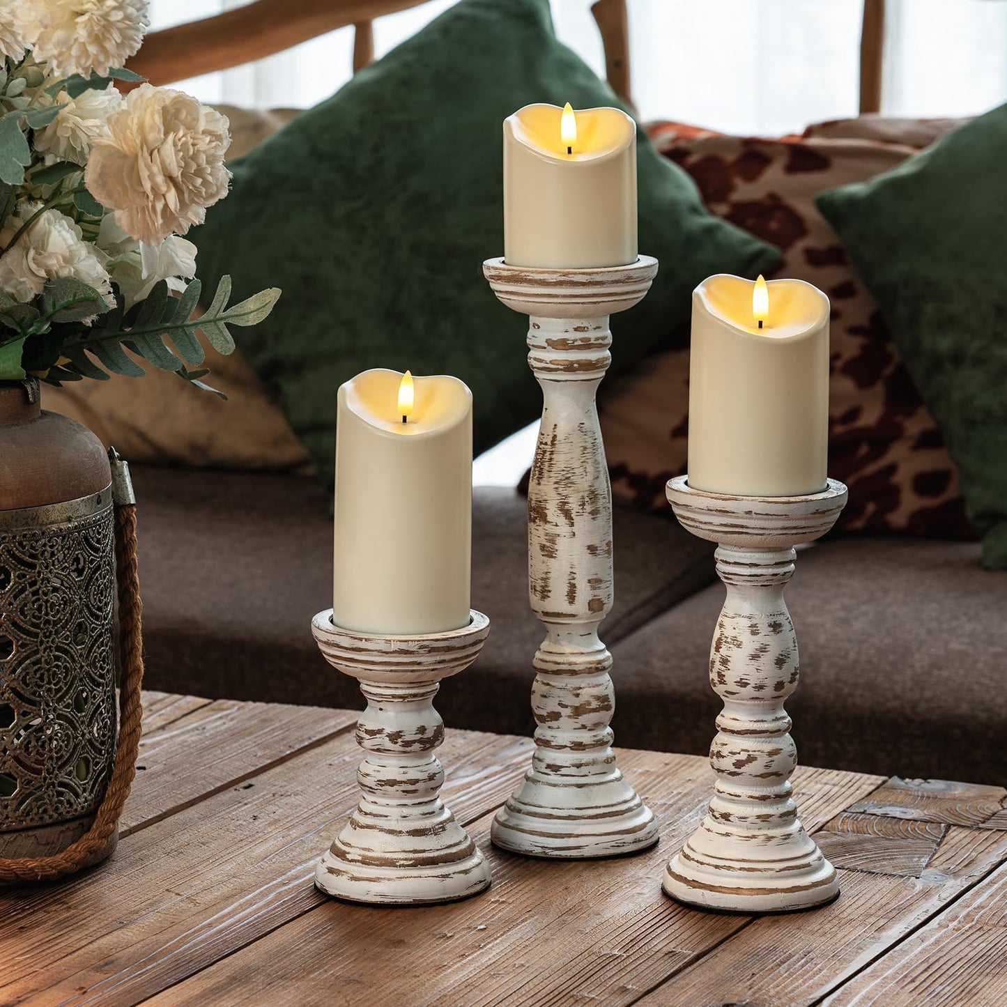 Homemory Outdoor Waterproof Flameless Candles, LED Candle with Remote and Timer, Battery Operated Candles, Electric Fake Plastic Candles, Ivory White, Set of 3