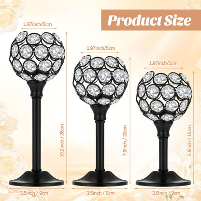 Qunclay 18 Pieces Crystal Candle Holders Bulk Candle Stick Holder Centerpieces for Table Wedding Centerpieces Crystal Decorative Tealight Dining Table Decor for Party(Black)