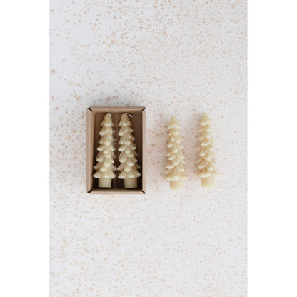 Creative Co-Op Unscented Tree Shaped Taper Candles, Eggnog, Boxed Set of 2 , 5"