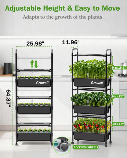 Growell Large Hydroponics Growing System Kit, 81 Pods Vertical Indoor Herb Garden Kit with LED Grow Light & Independent Water Pump, 42L Movable Indoor Planter Perfect Gardening Gifts (3 Tier-Black)
