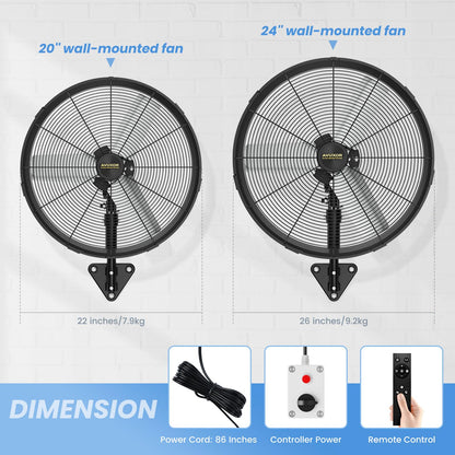 AVUXOR 24'' Remote Control Outdoor Wall Mount Fan, 4 Speed Oscillating Wall Fan with All Sealed Brushless DC Motor, Heavy Duty Industrial Fans, Waterproof Fans for House, Garage, Warehouse, Factory