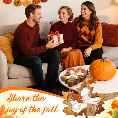 MTLEE 2 Pack Fall Wood Dough Bowl Candle, 8" Rustic Wooden Scented Candles, Farmhouse Autumn Decor for Thanksgiving Table, Home, Cozy Fall Gifts for Friend, Family(Wreath Scent,Maple Leaf)