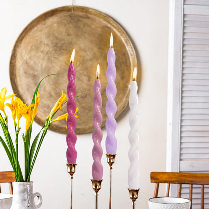 Spiral Taper Candle Unscented Candlesticks Purple Twisted Candles Long Twirl Candles Unique Candle Sticks for Home Dinner Wedding Party Decoration
