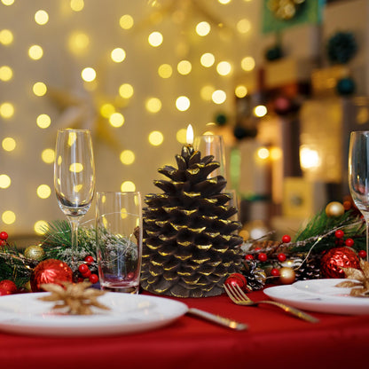 Yongmao Large Pine Cone Flickering Flameless Candles with Timer, Battery Operated Real Wax LED Candles for Christmas Home Party Decoration, Brown