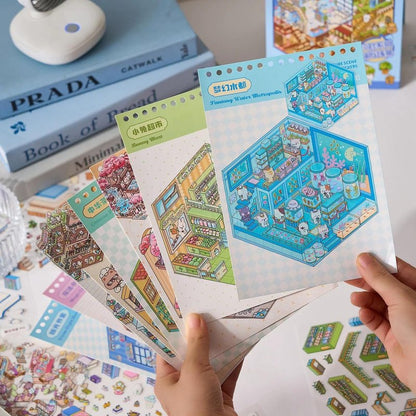 20 Sets DIY 3D House Stickers Scene Book Therapy for Adults Stress Relief Pass The Time Fun DIY 3D Sticker Scene Make Your Own Warm Home Cartoon Animal Scene Funny Stickers for Kids