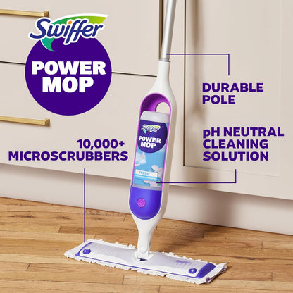 Swiffer PowerMop Multi-Surface Mop Kit - Fresh Scent Cleaning Solution & 2 Mopping Pad Refills