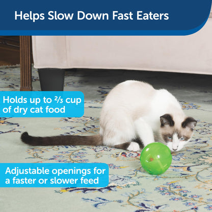 PetSafe SlimCat Interactive Feeder - Combines Play with Mealtime - Adjustable Portions - BPA-Free Plastic - Slow Feeder for Digestion - Lightweight, Dishwasher-Safe Toy - Green