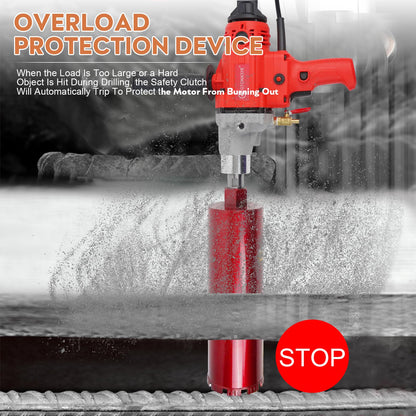 Gtonksye Diamond Core Drilling Machine, Handheld Dry and Wet Core Drill Rig, 1-1/4"Threaded Shaft, Equipped with Wet Drill Bits 1.25", 2.5", 3.25",4"and Water Pump Set, for Concrete Bricks and Stones