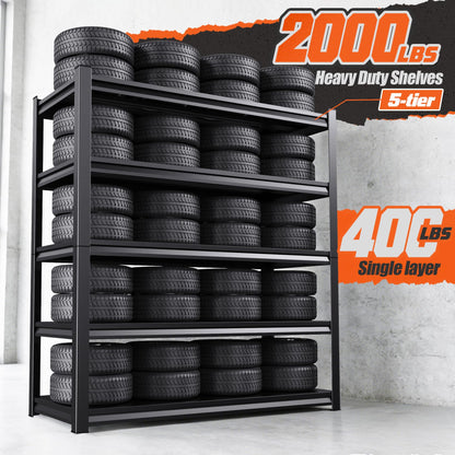 LLIIFFEE Garage Shelving, 5-Tier Garage Storage Shelves, 2000LBS Heavy Duty Shelves, 72" H x 59" W x 19.6" D Metal Shelving Unit, Utility Adjustable Storage Shelf for Warehouse, Basement, Closet