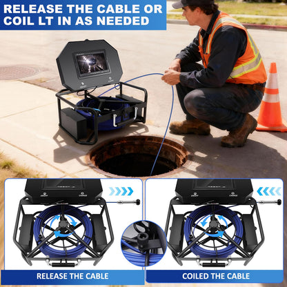 7" Sewer Camera w/DVR Function,HD 1080P Screen Plumbing Drain Pipe Inspection Cam, Industrial Borescope Camera w/light,4x Zoom,IP68 Waterproof, 32GB Card, for Sewer Line, Home,Duct Drain Pipe Plumbing