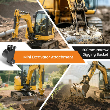 maXpeedingrods Mini Excavator Bucket, 7.87" Narrow Digging Bucket, Hole Diameter 0.98in, 200mm Excavator Attachments Bucket Metal Trenching Digger with Metal Teeth