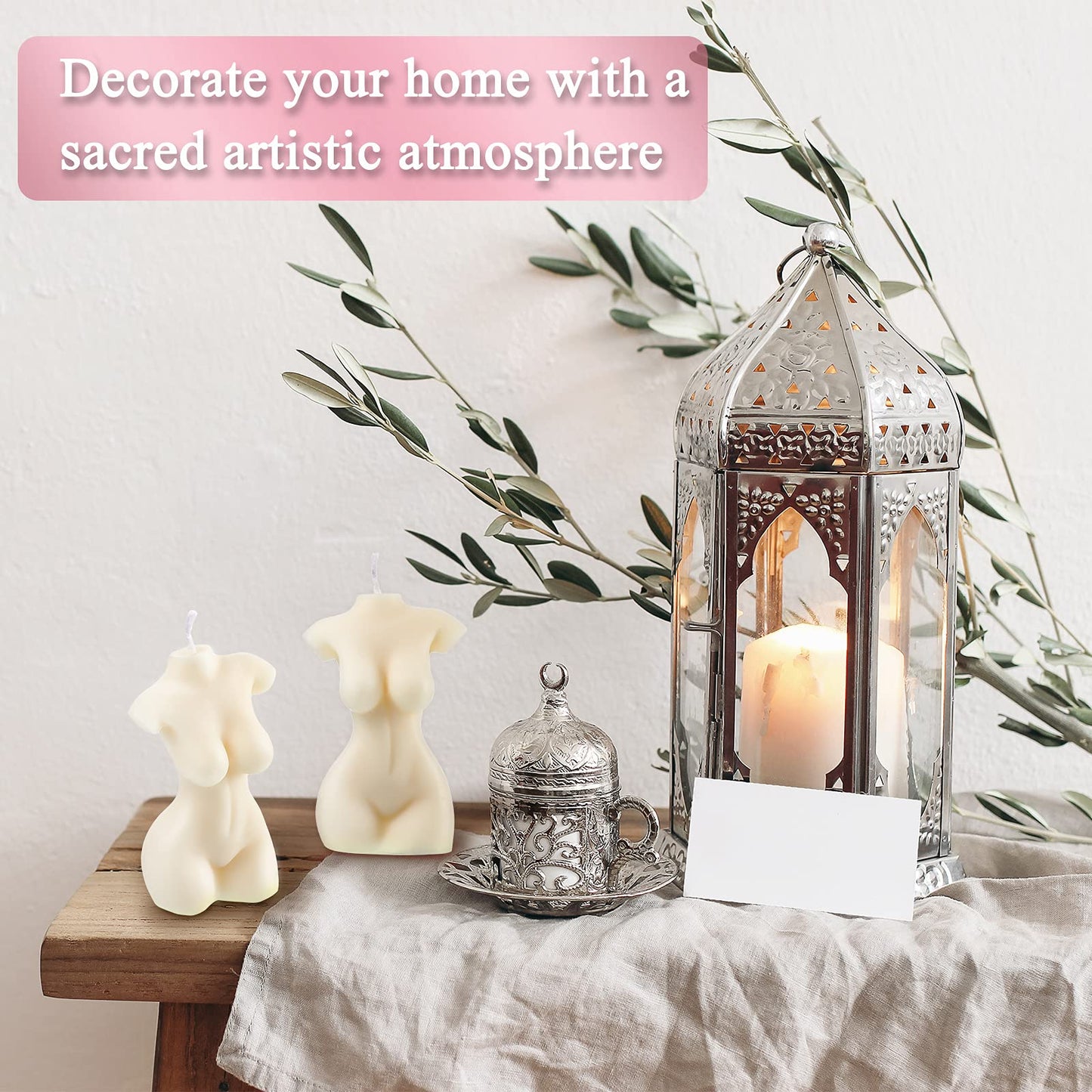 2 Pieces Female Body Shaped Soy Candle Woman Bust Candle Home Decoration for Christmas Bedroom Bathroom Aesthetic Decoration(White)