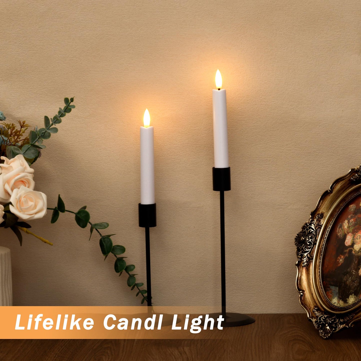 AFINETH Battery Operated Flameless Taper Candles with Remote, 6.4 Inch White LED Candlesticks Flickering, Short Flameless Candles Decorative for Weeding Home Party Festival, 8 Pack