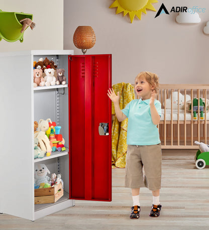 AdirOffice Kids Steel Metal Storage Locker - for Home & School - with Key & Hanging Rods (48 in 1 Door, Red)
