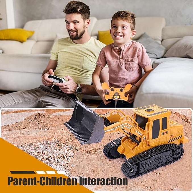Remote Control Front Loader - Metal Shovel LED Working Lights Music &amp 2 Rechargeable Batteries Construction Toys for Boys Age 4 5 6 7 8 Birthday Gift