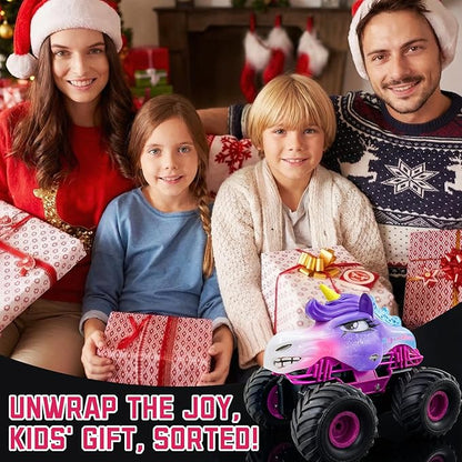 Unicorn RC Car for Girls 1:18 Amphibious Off-Road Remote Control Truck with LED Lights All-Terrain Monster Vehicle 2.4GHz High Speed Crawler Hobby Toy with 2 Batteries Birthday Gift Toys for Kids 6-12