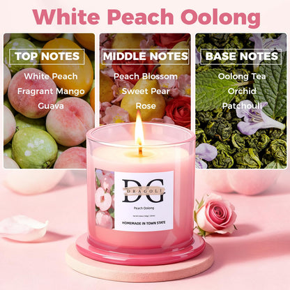 DG DRAGOLI White Peach Oolong Scented Candle – Natural Soy Wax, 30+ Hours Long-Lasting Aromatherapy for Home