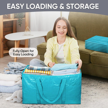 TICONN 8 Pack Extra Large Moving Bags Heavy Duty with Zippers & Carrying Handles, Durable Storage Bags Moving Boxes for Closet Organizers and Storage (8 Pack, Navy)