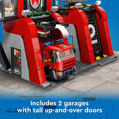 LEGO City Fire Station with Fire Truck Toy - Kids Toy Building Sets with 2 Fire Truck Attachments - Gifts for Boys &amp Girls Ages 6+ - Pretend Play Set with 5 Minifigures - 60414