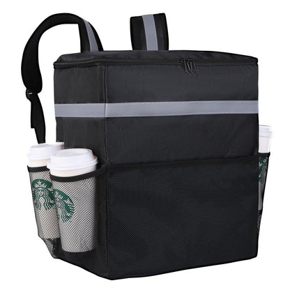CIVJET Insulated Food Delivery Backpack with 4 Cup Holder, Cooler Bags, Insulated Food Delivery Bag for Hot/Cold Food for Bike, Insulated Reusable Grocery Shopping Backpack for（Black）