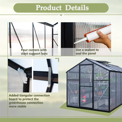 KEIKI 6x12 FT Greenhouse for Outdoors, Heavy Duty Polycarbonate Greenhouse, Large Walk-in Green House with Double Doors and Two Ventilation Windows for Outside Green House Garden Backyard