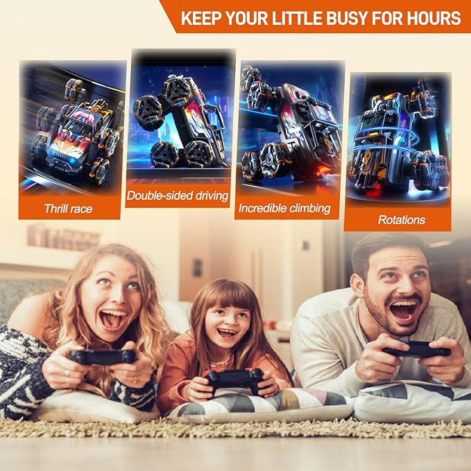 RC Stunt Car Remote Control Monster Truck - 360° Drift Car with Gesture Sensing 45°Hill Climbing Cool LED Lights &amp Music Effects - Top RC Cars Gift for Boys 8-12