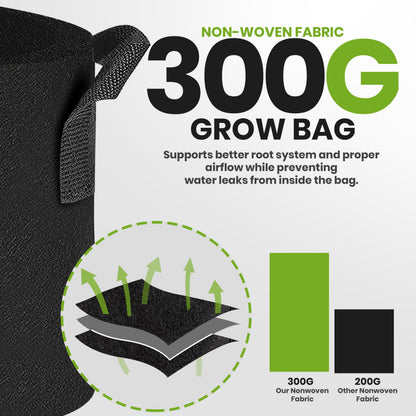 Utopia Home 5 Pack 5 Gallon Grow Bags, 300G Thickened Nonwoven Plant Fabric Pots for Outdoor, Grow Pots, Garden Plant Bags, Aeration Fabric Planters for Fruits, Vegetables and Flowers