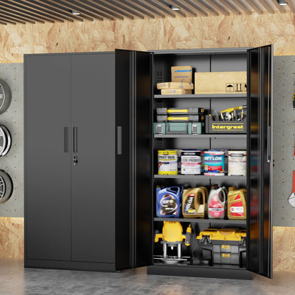 INTERGREAT Black Metal Storage Cabinet, 72" Locking Steel Cabinets with 2 Door and 4 Adjustable Shelves, Tall Metal Cabinet for Home Office, Garage, Warehouse
