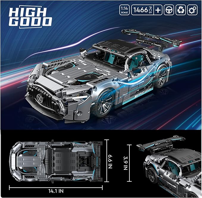 HIGH GODO Super Sports Car Building Sets for Adults 1:14 MOC Buildable Racing Cars Model Building Blocks Kit Supercar Birthday Gifts for Teens 14+ (1466pcs)
