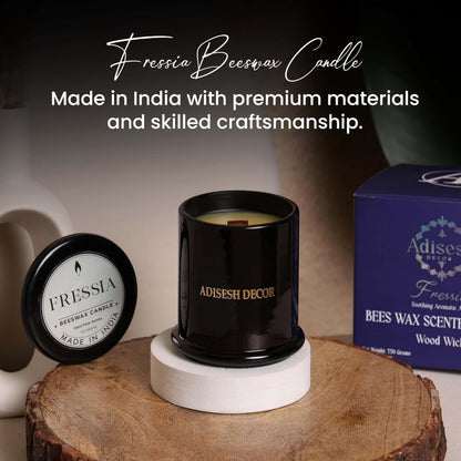 Adisesh Decor Long-Lasting Fressia Bees Wax Candle | Scented Candles for Home Decoration | 70+ Hour Burn Time Hand-Poured in Glass Jar | Bright, Uplifting, and Slightly Fruity Fragrance