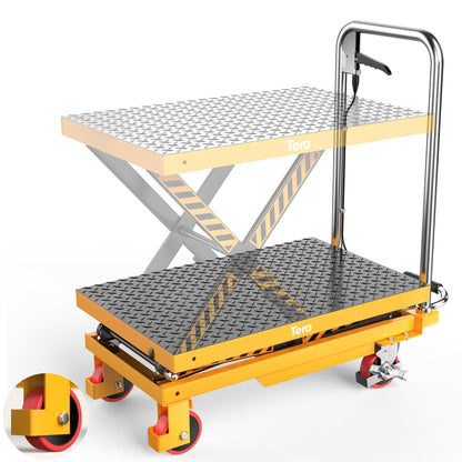 Tera Hydraulic Lift Table Cart: 330lbs Capacity, 8.9"-28.5" Lift Range Manual Single Scissor Lift with Anti-Collision Wheels Non-Slip Pad & Fixing Tape for Warehouse Material Handling LT1501