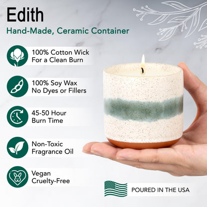Hyggelight - The Growing Candle, Rosemary & Sage Scent, 8.5oz Ceramic Pot, Single Wick Aromatherapy Candles, 100% Soy for Women and Men, Edith