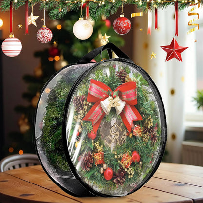 YAYODS Wreath Storage Bag - Heavy Duty 30 Inch Christmas Wreath Container with Clear Window | Black
