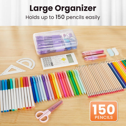 Sooez Clear Pencil Case 6 Pack – Plastic Pencil Box & Crayon Box Bulk, Large Storage Containers with Snap Lids | Stackable Marker Craft & Art Supply Storage Organizer, Pen Case for School Supplis,Blue