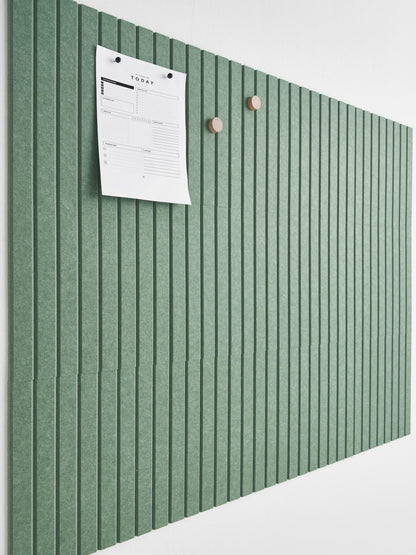 VIVELDA Felt Bulletin Board Tiles 48"x36" - 12-Pack Cork Board Alternative, OEKO-TEX Certified, NRC 0.95 Acoustic Felt Wall Panels, Damage-Free Adhesive, Slatted Design, Home Office & Classroom (Palm)