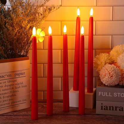 Macarrie 24 Packs Flameless Taper Candles Battery Operated Fake 11 Inch Long Candlelight LED Flameless Candlesticks Flickering Tapered for Spring Summer Wedding(Red)
