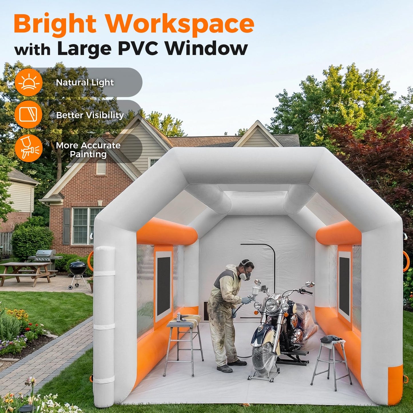 13x10x8.5ft Inflatable Paint Booth, Light Water-Resistant 210D Oxford Portable Spray Booth with 550W Blower, Professional Mobile Workshop for Car Parts, Furniture & Crafts, Dual Filtration