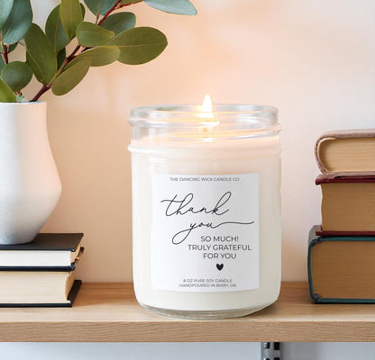 The Dancing Wick Candle – Thank You Candle – Eucalyptus & Tea Scented Soy Wax – Gratitude Gift – Appreciation, Coworker, Client, Hostess – 8 oz, Hand-Poured – Made in the USA (Thank You)