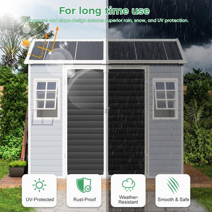 8x6 FT Resin Plastic Shed with Floor, Heavy-Duty 21-Gauge Reinforced Steel Frame, 16mm Ultra-Thick Panels, Outdoor Storage Sheds with Awning Windows and Air Vents