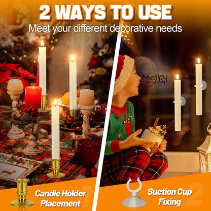 PAMASE 2-in-1 LED Christmas Window Candles - Battery Operated Christmas Candles with Timer/Removable Candlesticks/Suction Cups, Flameless Candle Lights for Xmas Holiday Decorations (6 Pack)